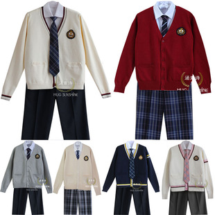 定做LOGO学院风校服班服表演毛衣开衫制服套装高中生学生男秋冬季