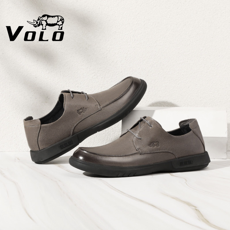 volo犀牛男士皮鞋真皮十大品牌浅口休闲鞋头层全牛皮软皮舒适百搭
