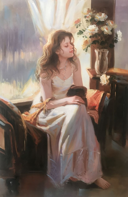 临摹 皮诺 《窗前少女》 布面油画