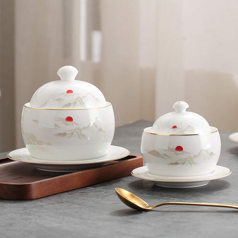中式陶瓷燕窝碗糖水甜品碗带盖酒店佛跳墙隔水炖盅炖品位上小汤盅