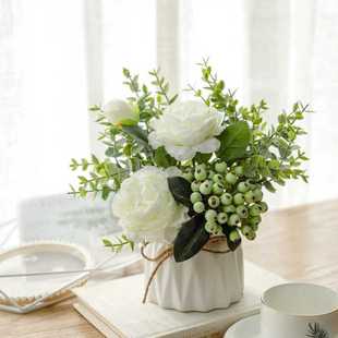 花瓶加仿真花装饰花卉高档餐桌上放的花摆花高端桌花绢花客厅摆放