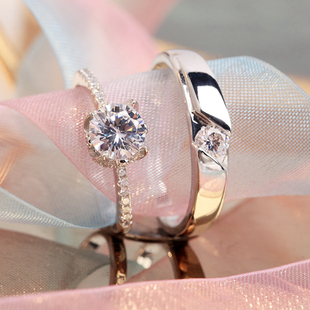 一克拉镂空四爪仿真皇冠女钻戒指情侣结婚对戒婚礼仪式用的道具