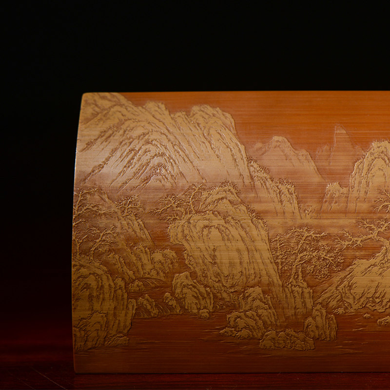 莆作 蔡天树 留青竹刻作品 山水图