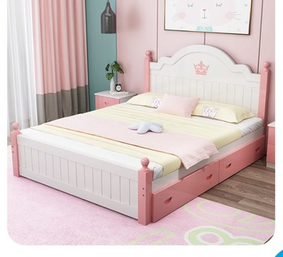 简约实木儿童床单人床男孩女孩公主床1.2米1.5米1.8米双人床带抽