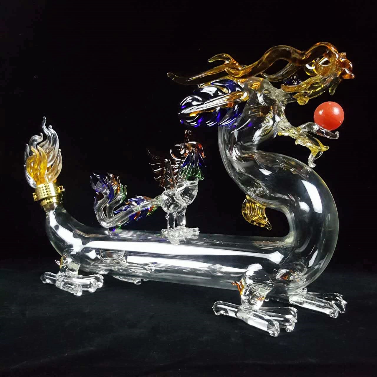 创意龙上凤玻璃工艺酒瓶摆件人参泡酒容器招财龙凤呈祥玻璃工艺品