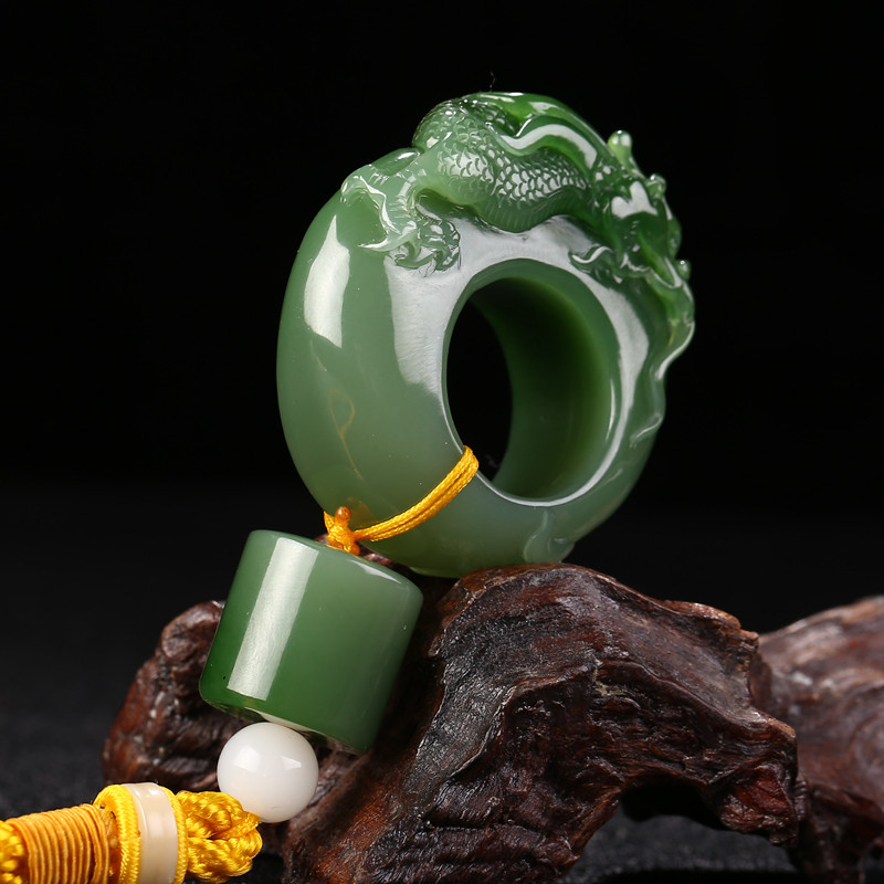 [源头好货-镇平]和田玉碧玉【府上有龙】扳指69.79g