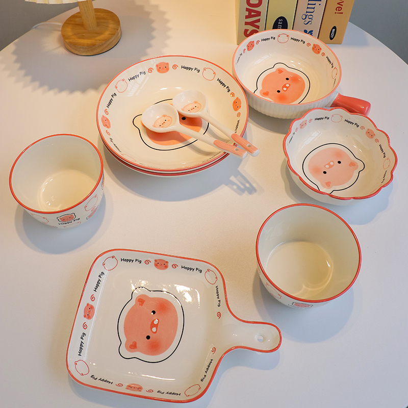 陶瓷盘子可爱创意餐具烤盘瓷盘烤箱家用单柄烤盘带手柄的盘子