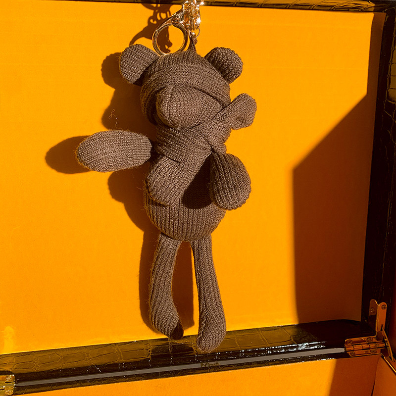 可爱针织蒙眼熊玩偶公仔挂饰高档钥匙扣儿童玩具包包挂件口红包女