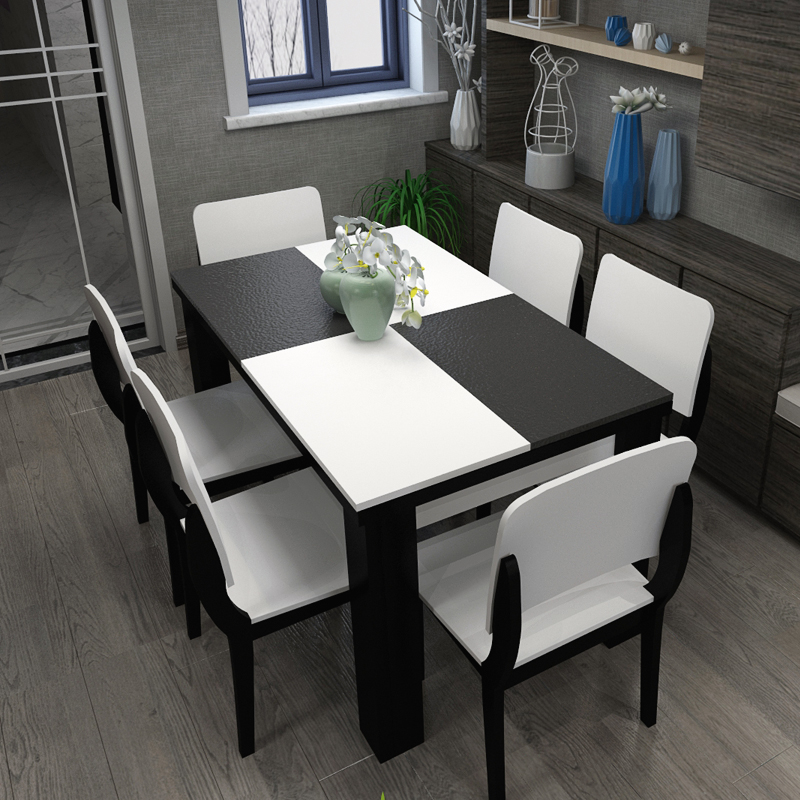 家用火烧石餐桌简约北欧现代天然餐台黑白小户型组合大理石饭桌