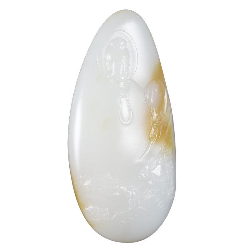 省级玉雕大师时晓铎作品 和田玉 求佛挂件 38.07克