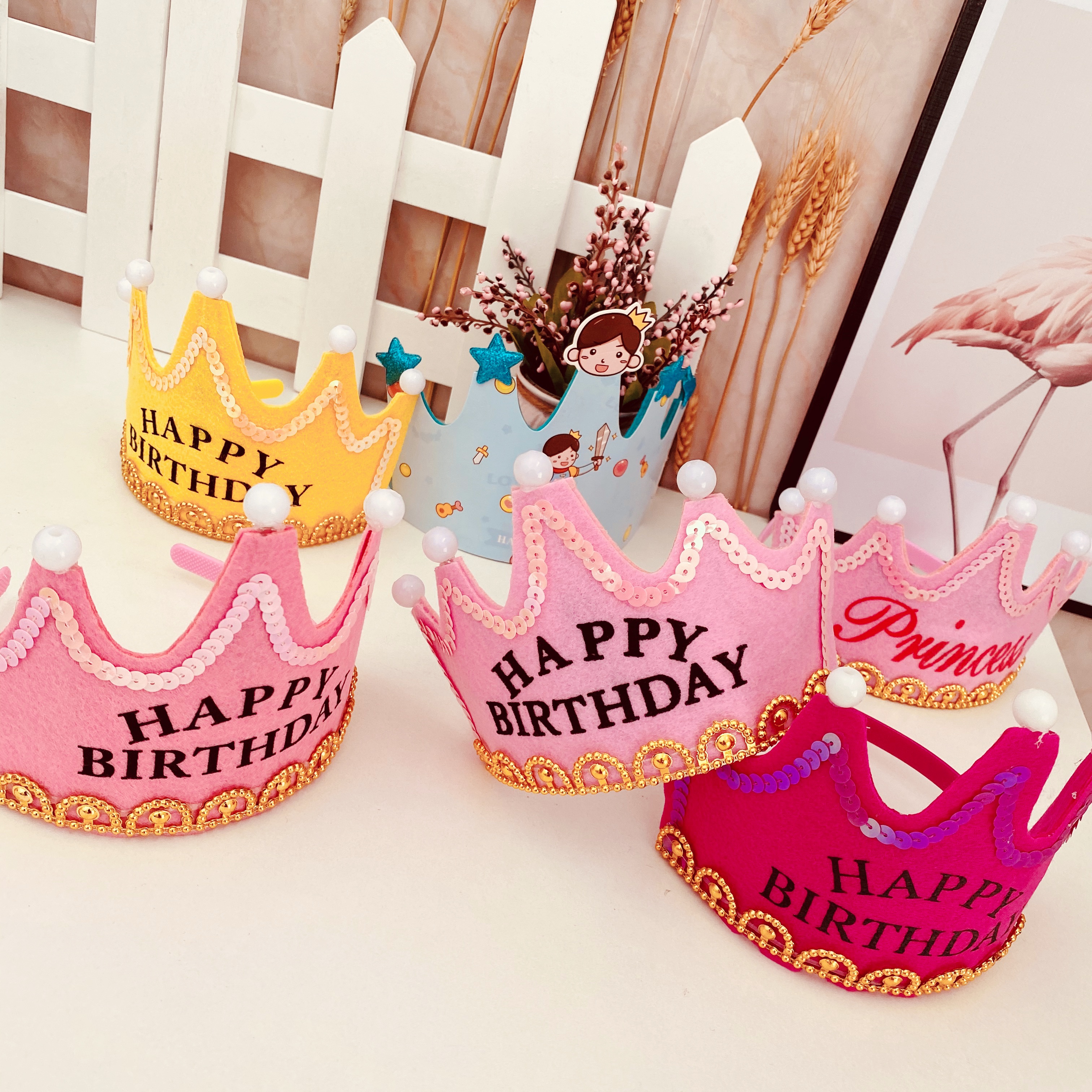 生日帽 韩式蛋糕帽儿童成人周岁装饰发光皇冠生日帽子生日派对帽