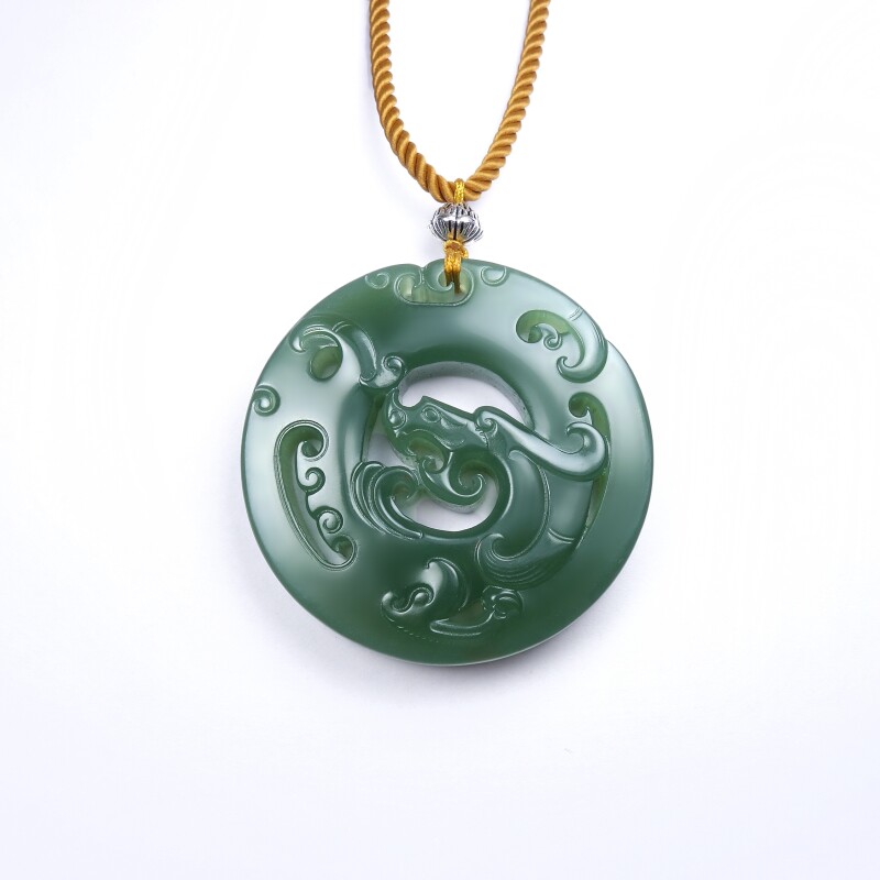 【中国玉石雕刻大师张春风作品】 和田玉仿古龙镂空牌46.35g
