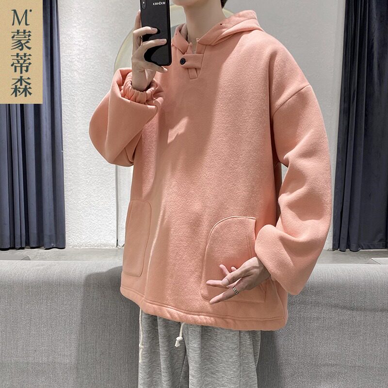 粉色卫衣男卫衣秋季宽松休闲外套