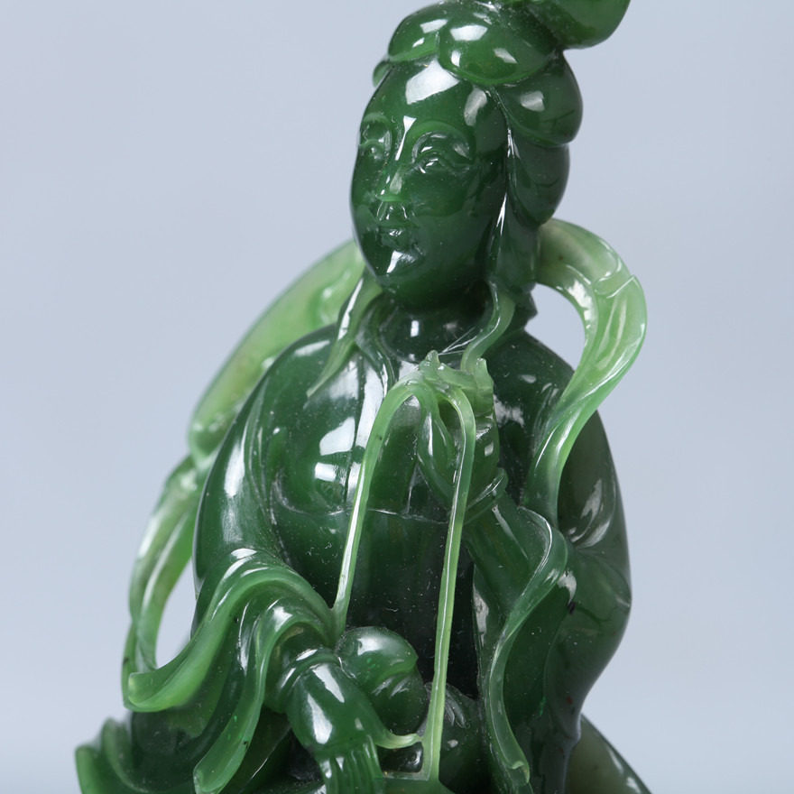 【百宝堂】和田玉 碧玉摆件 观音