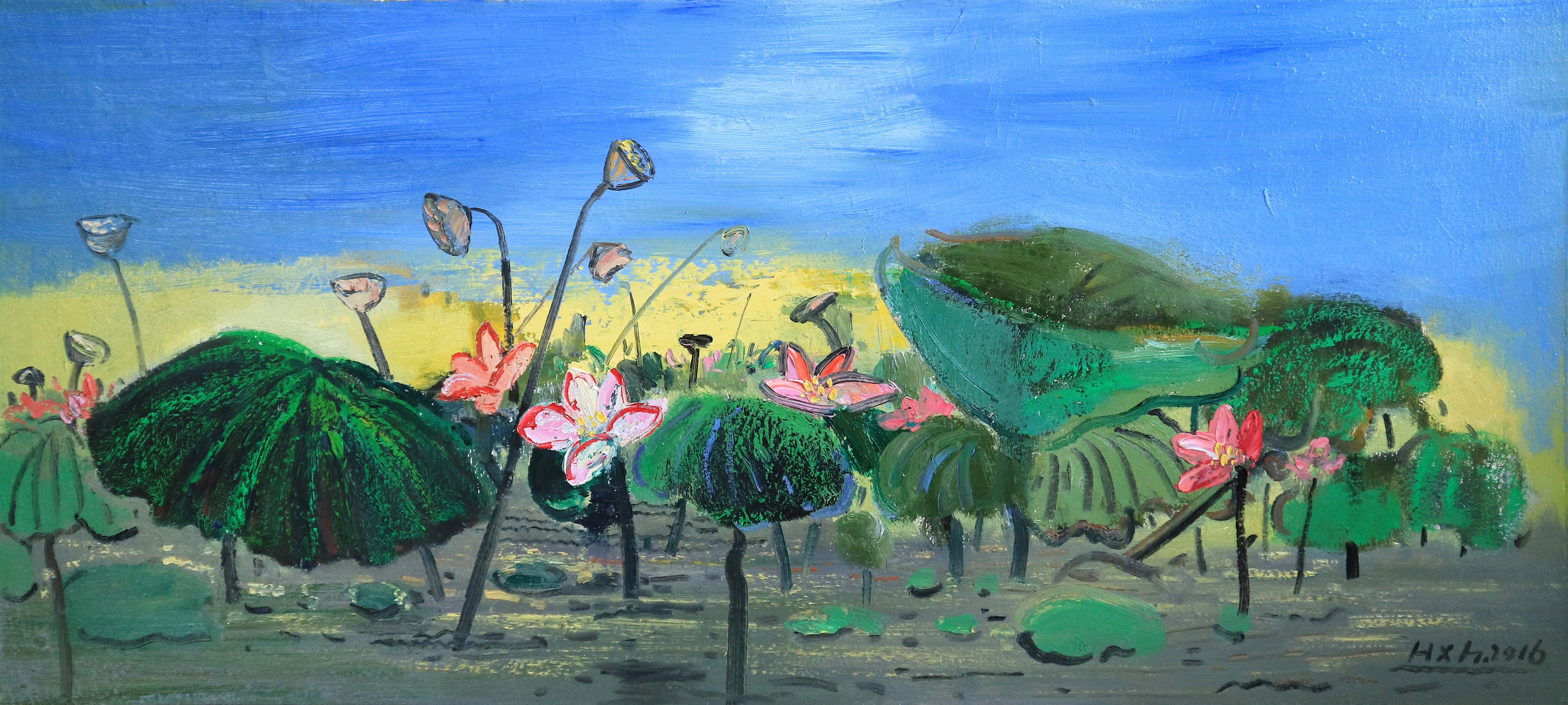 【双十二】中国美院 贺小华《荷塘雅趣》大尺寸油画