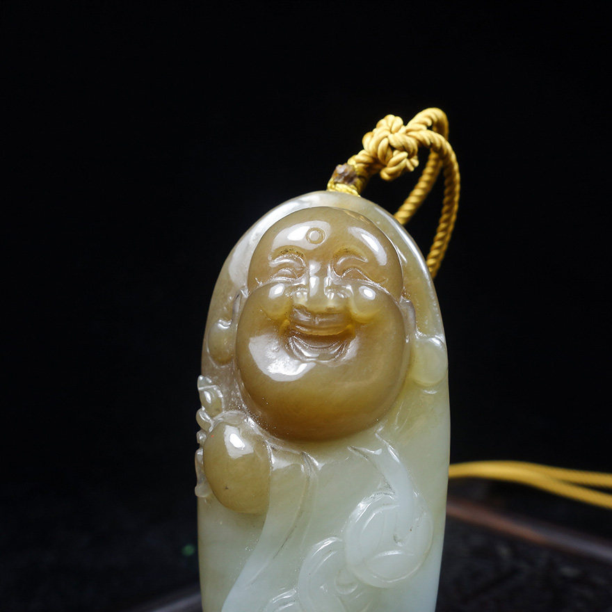 中国青年玉雕艺术家贺西晓作品 和田玉笑佛挂件 31g