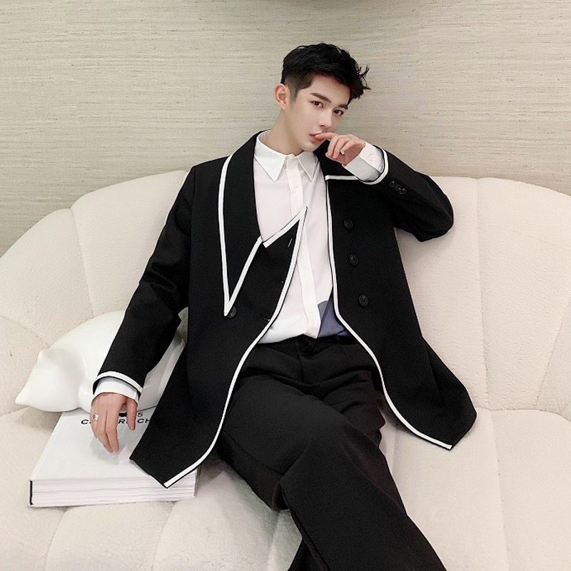 小众设计感高级西装外套个性垫肩别针装饰演出歌手潮牌上衣西服 原价