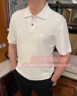 2024春夏季青年男士时尚短袖T恤翻领Polo衫商务T血天丝羊毛针织衫