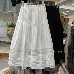 法式温柔蕾丝镂空白色半身裙女松紧高腰显瘦气质a字裙中长款伞裙