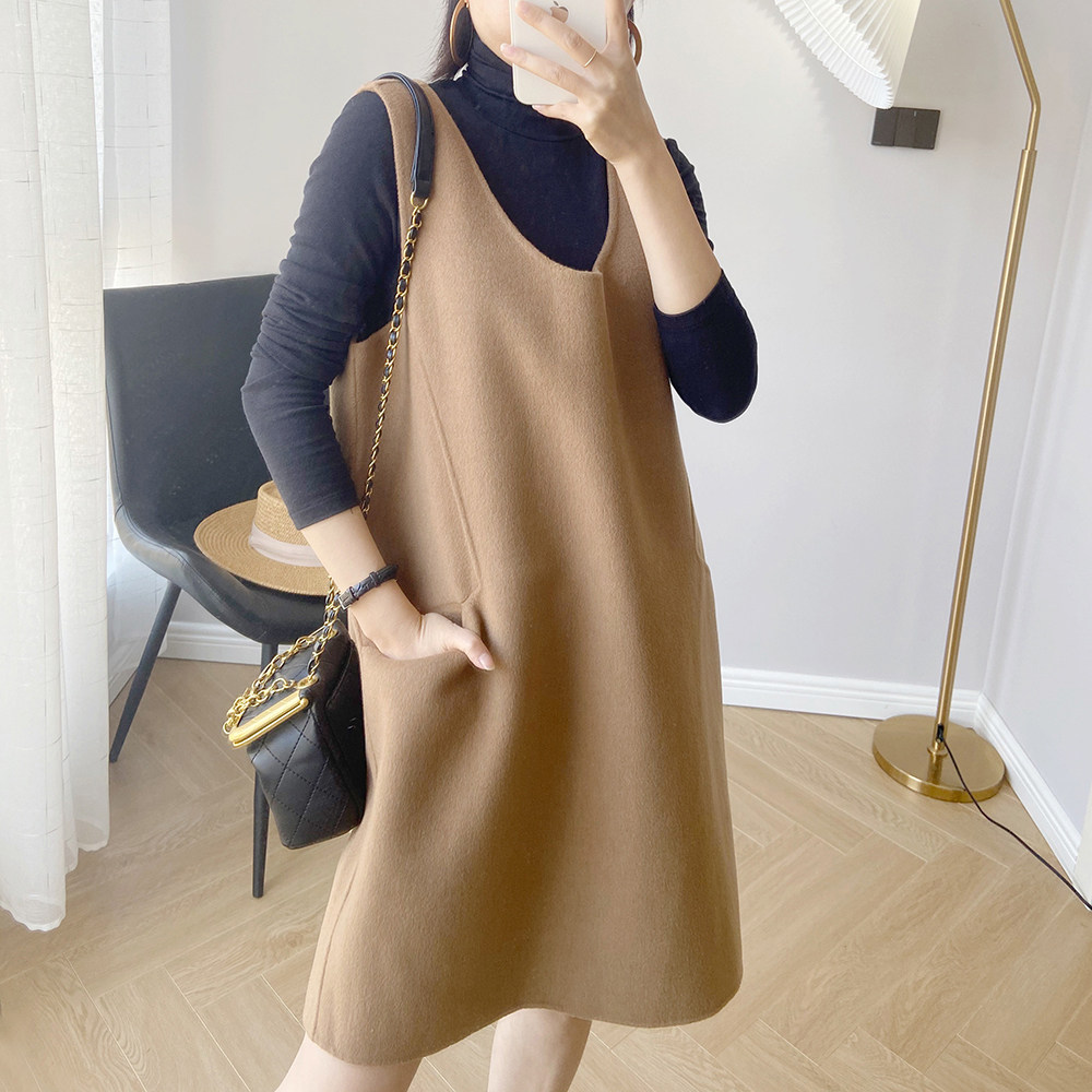 2021秋冬毛呢背心裙外穿大码宽松显瘦a字连衣裙女呢子坎肩马甲裙