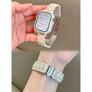 适用iWatch9苹果S8手表765代SE夏季纯色小方块亚克力表带通用透气