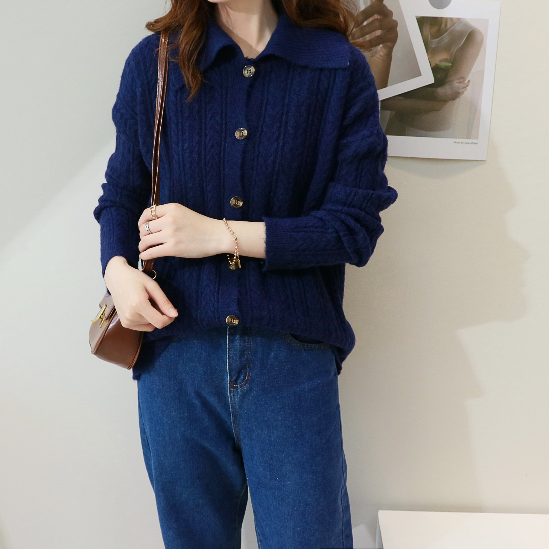 实拍毛衣2021针织衫开衫外套宽松慵懒风秋冬长袖