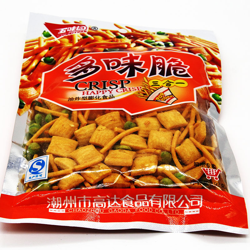 包邮10包*80g五味园多味脆薯条PK脆膨化食品青豆小方角虾条三合一