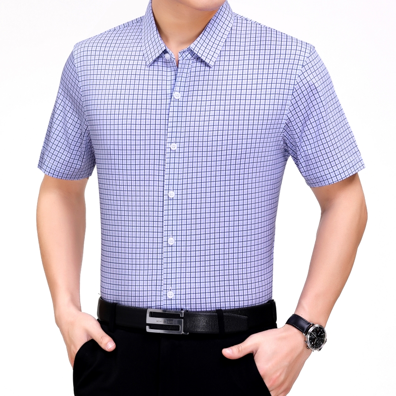 雅戈尔官方旗舰店短袖衬衫男夏季商务休闲职业格子桑蚕丝冰丝上衣