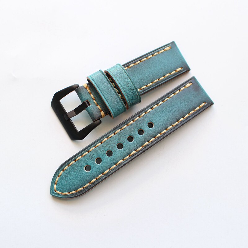 手工擦色真皮表链24mm适配男沛纳海水鬼宝蓝头层牛皮表带