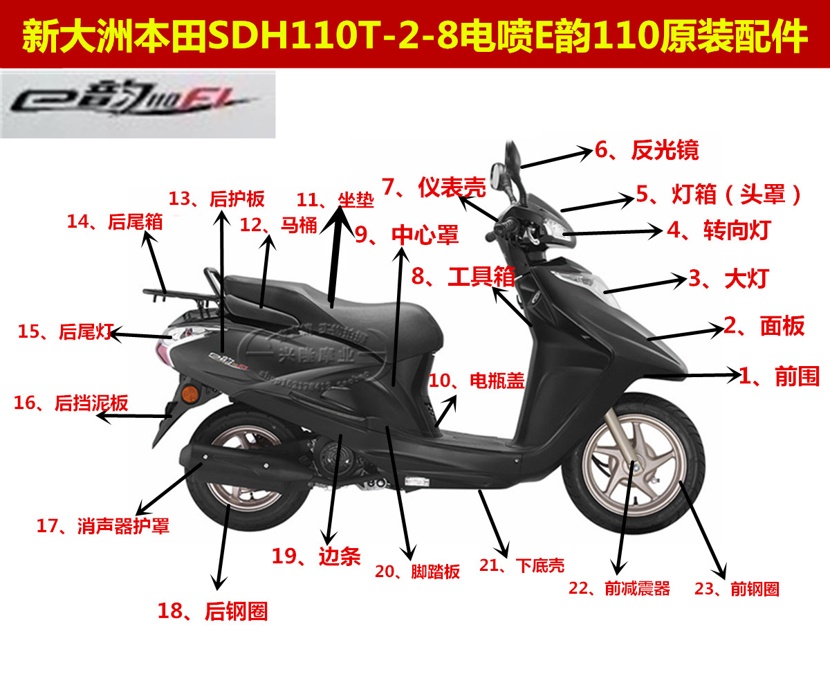 新大洲本田电喷E韵SDH110T-2-8全车外壳塑料面板前围大灯边条原装