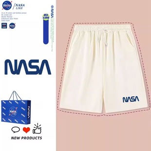 NASA运动短裤女2023夏天休闲设计感小众纯棉大码阔腿显瘦五分裤子