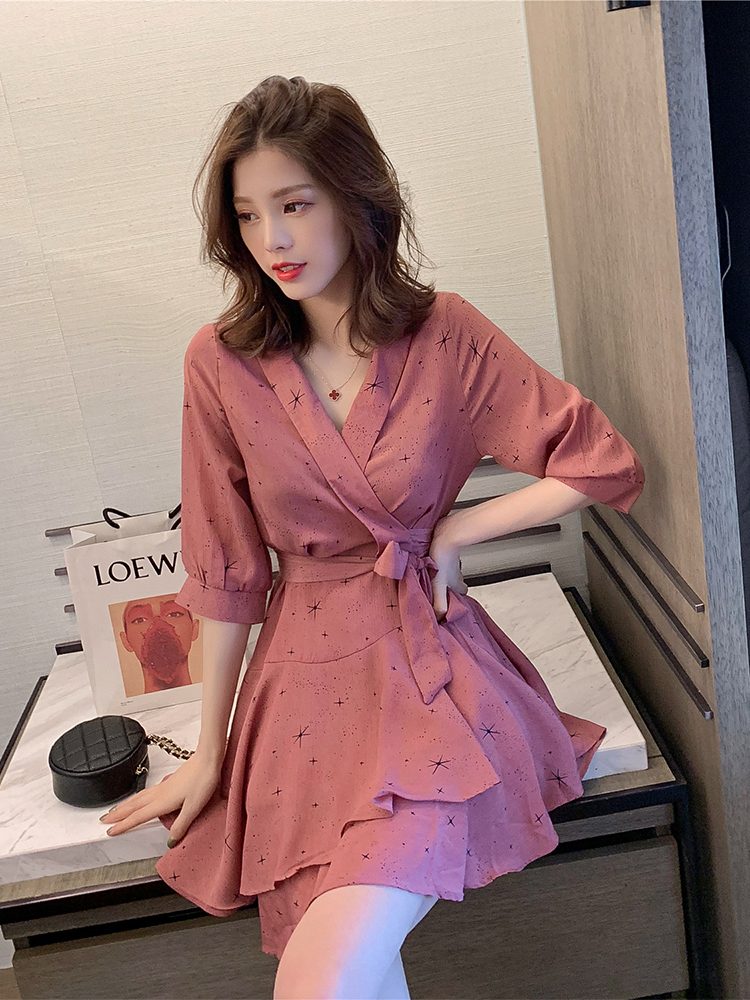 Lotus leaf Chiffon Dress summer 2019 new pattern Korean Edition Waist Show thin temperament Paige Retro Skirtin the Women's clothing/Boutique , Dress category - from Buy2taobao.com to provide professional Taobao agent buy service