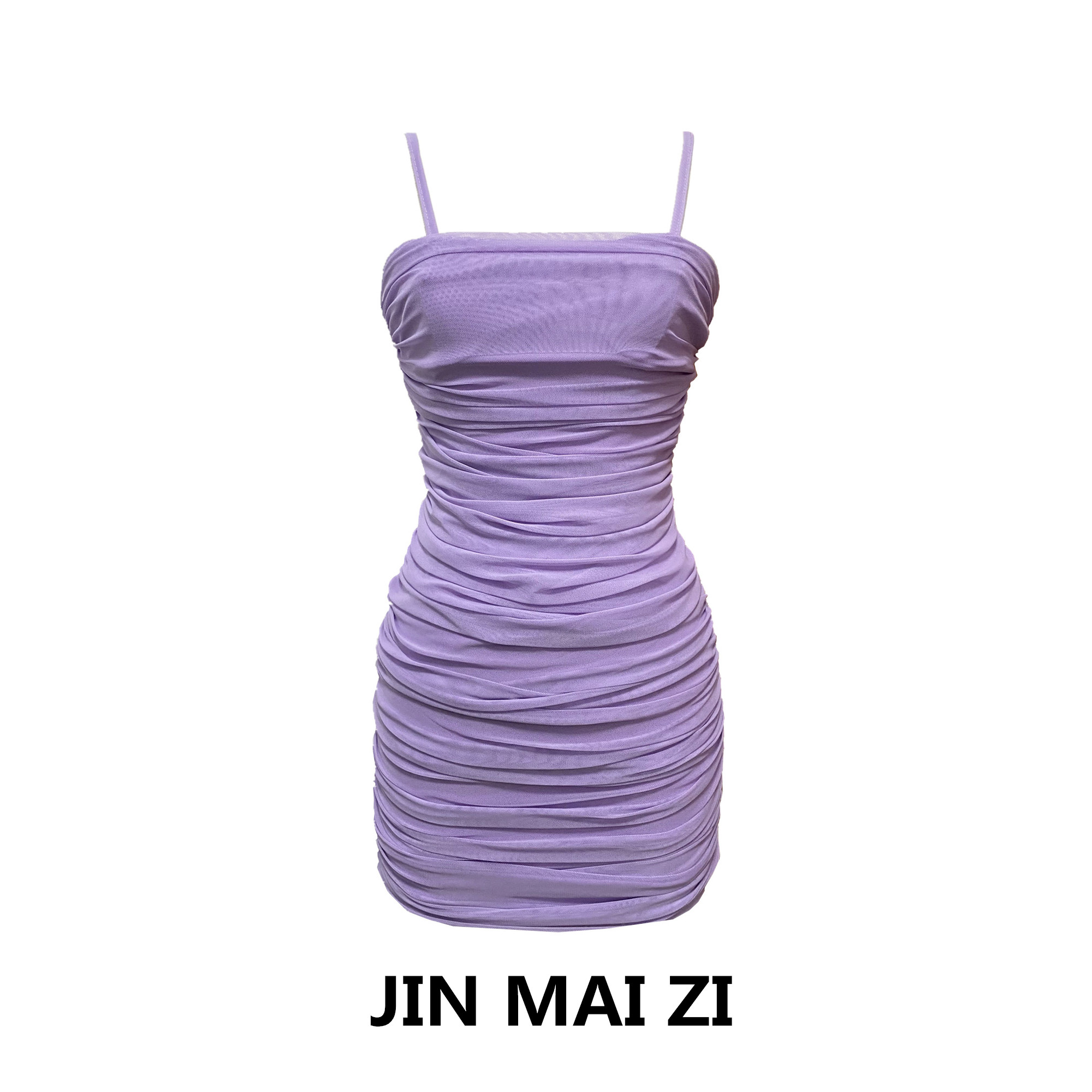 辣妹穿的迷情紫 欧美性感包臀收腰显瘦褶皱连衣裙女吊带裙