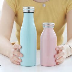 创意可爱马卡龙色牛奶瓶保温杯 小巧不锈钢保温瓶 便携式喝水杯子