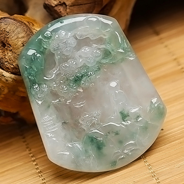 [源头好货-四会]事成 天然a货冰种飘花 悟道山水牌 34.22g