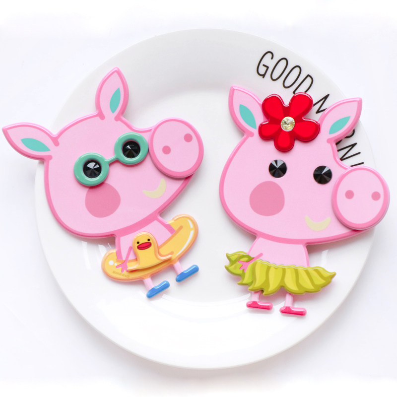 韩国进口graindebeaute猪年可爱卡通小花粉红猪猪手机贴纸饰品