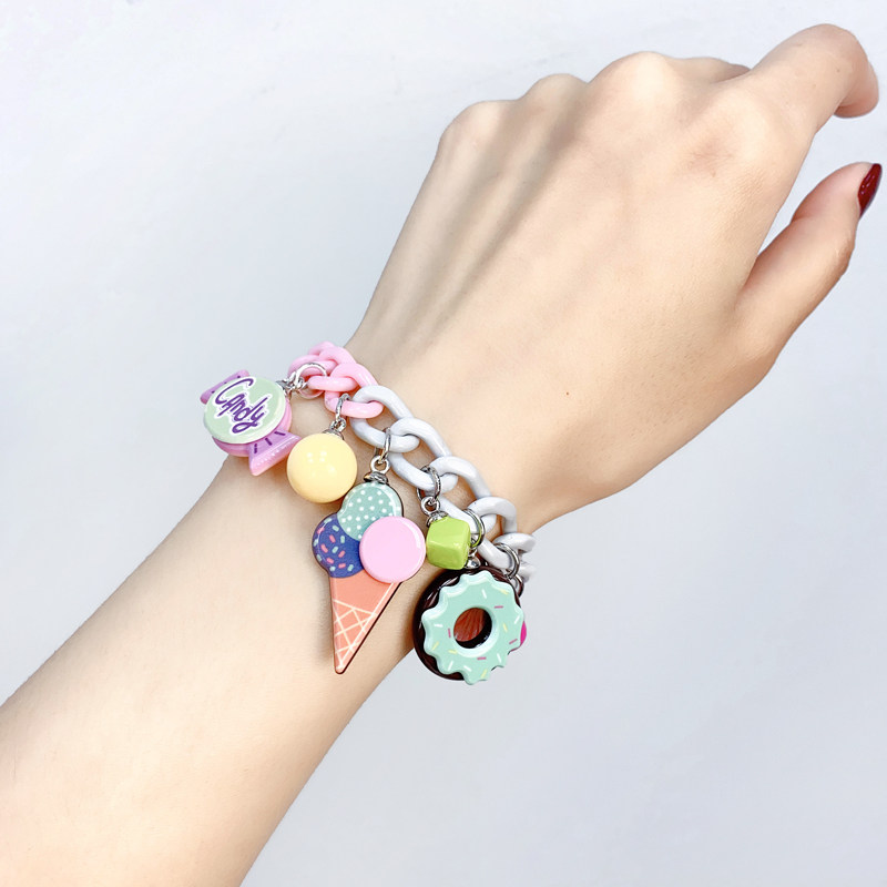 韩国grain de beaute首饰可爱冰淇淋甜甜圈糖果流苏拼色手链女