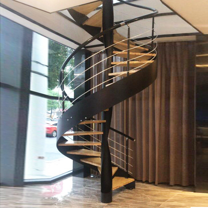 室内整体旋转楼梯跃层欧式复式阁楼简约直梁卷板钢木定制loft楼梯