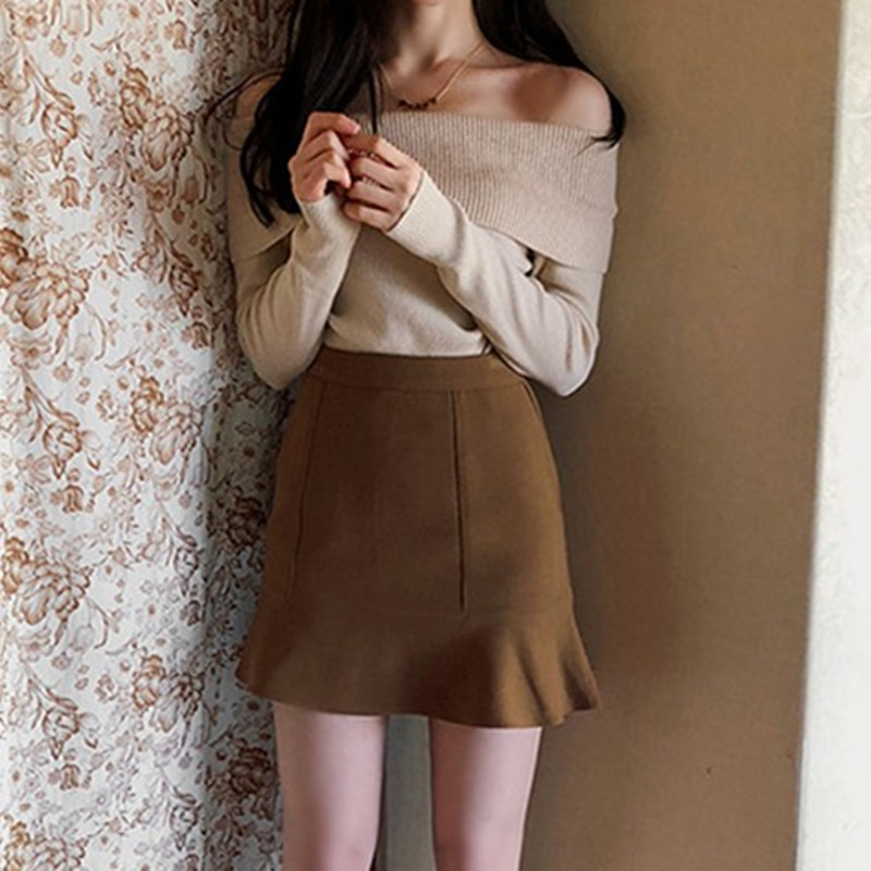 棕色毛呢包裙秋冬高腰显瘦一步裙子半身裙紧身包臀鱼尾短裙女半裙