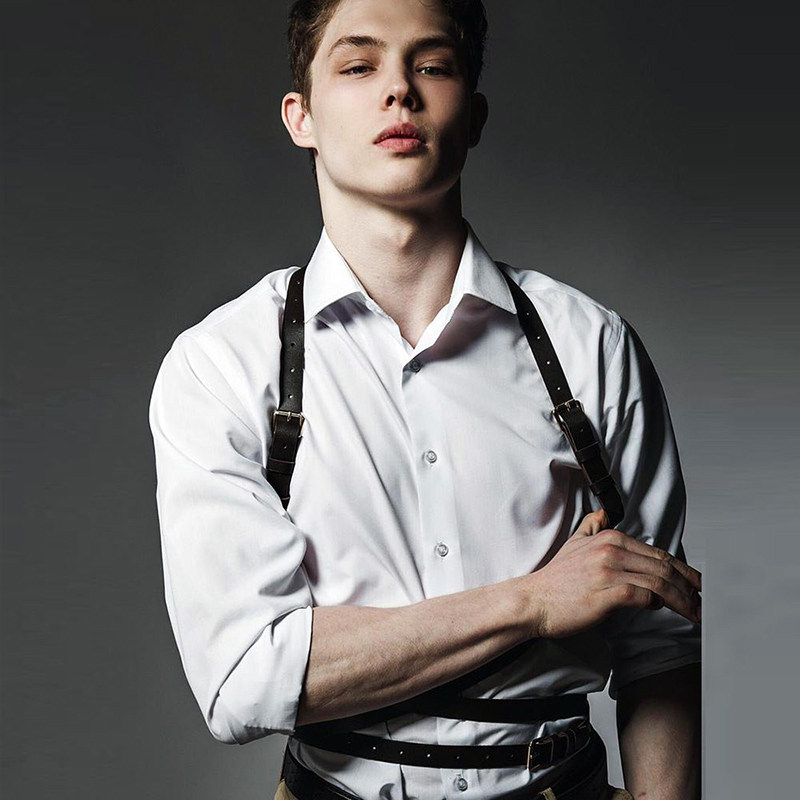 皮革背带腰带一体男英伦风朋克百搭肩带吊带皮带酒吧蹦迪装饰潮