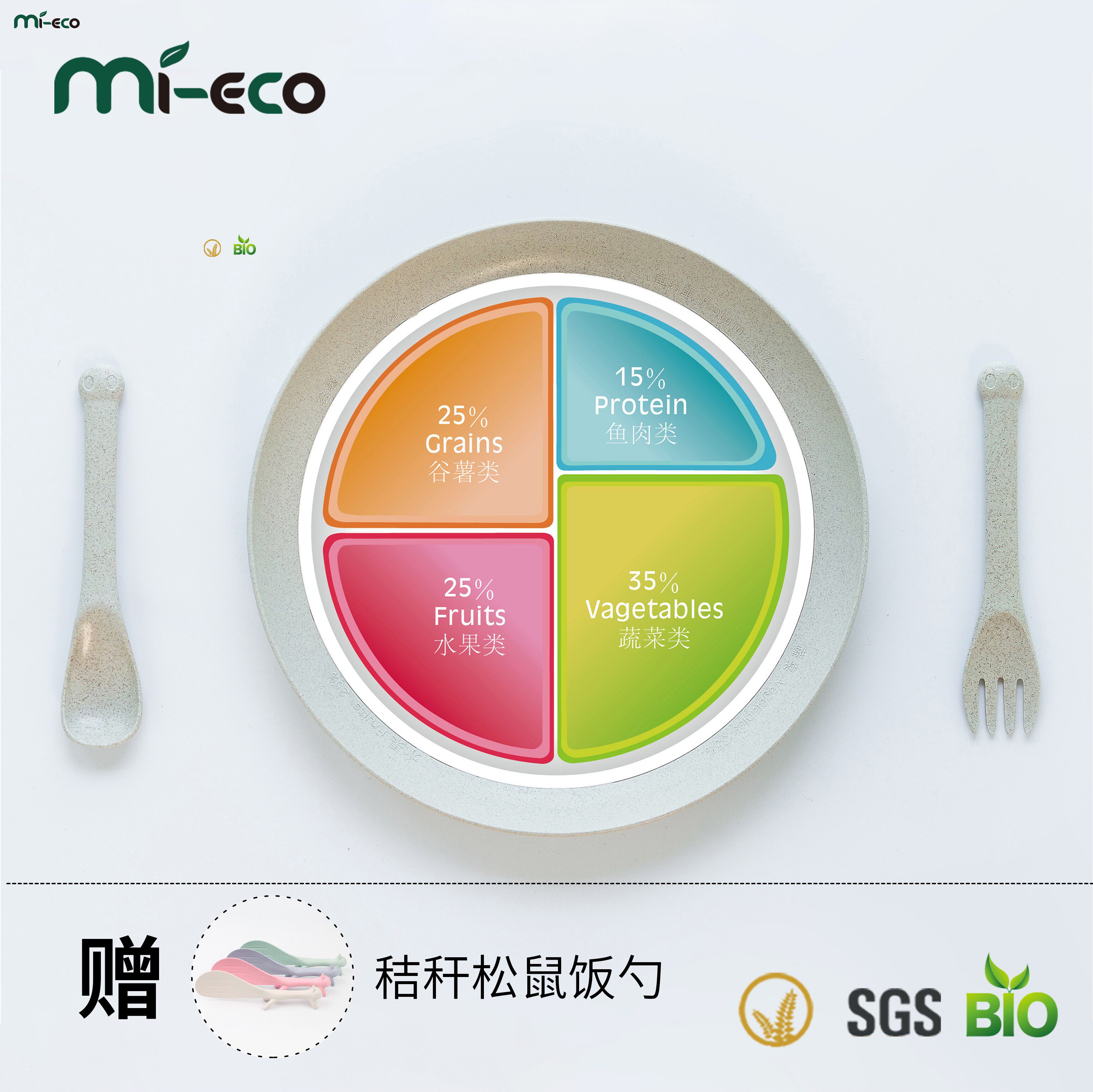 米草 中国居民平衡膳食餐盘小麦秸秆定量盘子分餐盘营养减脂餐具