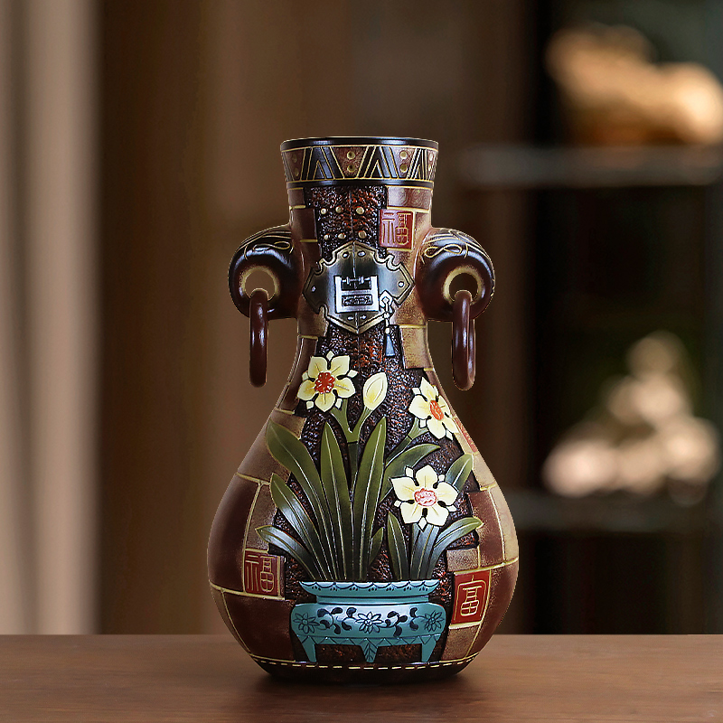 国风特色客厅花瓶摆件新中式家居陶瓷装饰品博古架手工艺术品礼品
