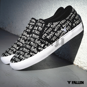 新鲜代理正品fallen easy黑白logo款纯白磨砂皮滑板鞋风格一脚蹬