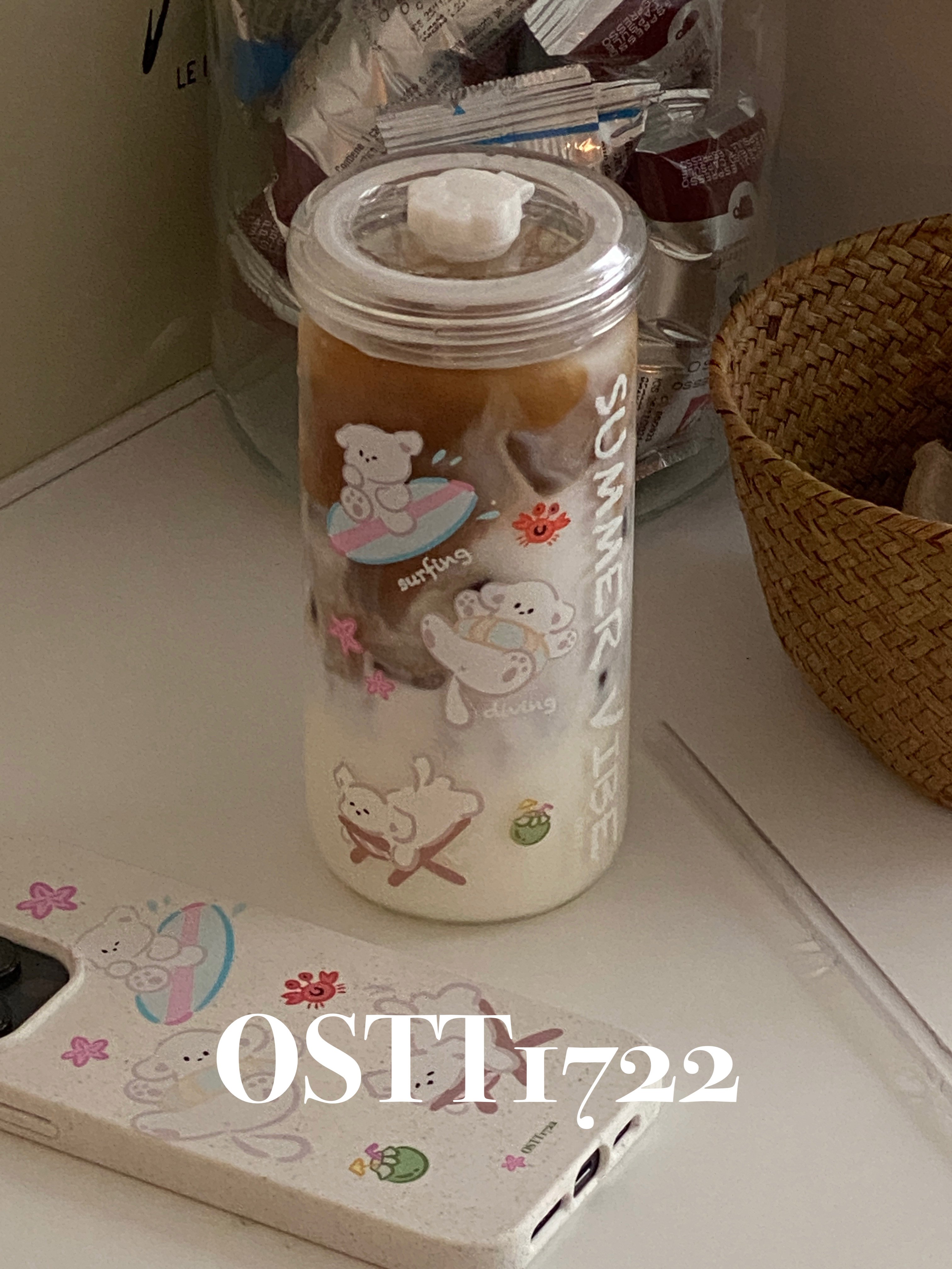 OSTT1722原创冲浪小狗可爱ins吸管耐高温随手玻璃杯