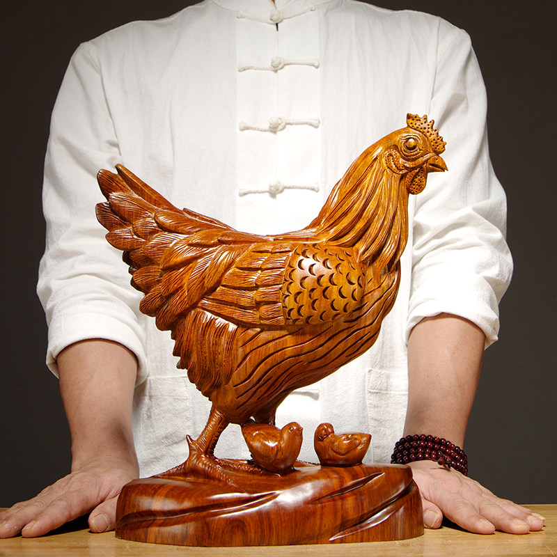 花梨木雕母鸡摆件大吉大利生肖鸡家居办公客厅装饰品红