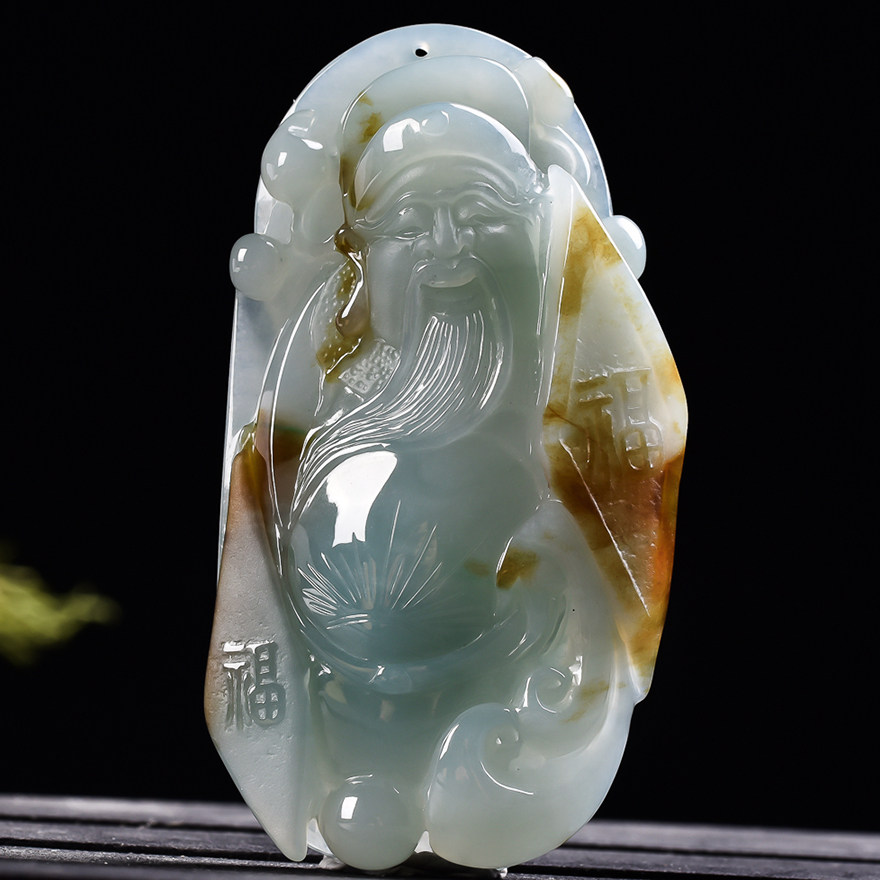 【源头好货-四会】天然a货翡翠双彩财神爷吊坠49.86克