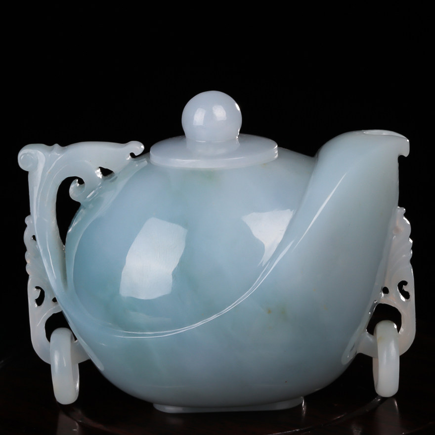 【源头好货-四会】天然a货翡翠茶壶小摆件212.56克