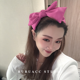 RURU饰品超显白粉色侧边大蝴蝶结发箍百搭简约显脸小头箍韩国发卡