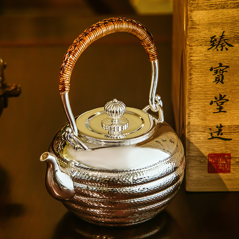 【银龙游曳】国家级大师潘德月监制 银壶999烧水壶