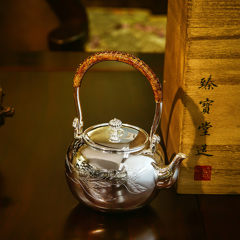 【双十二】潘德月大师监制999纯手工银壶烧水壶 飞鹤